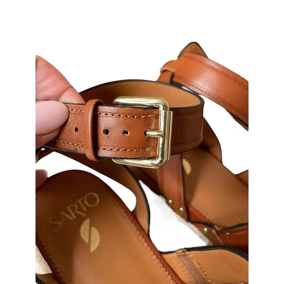 Franco Sarto Calvin Sandals Brown Leather Size 9.5 Platform Ankle Strap Buckle - Picture 4 of 11